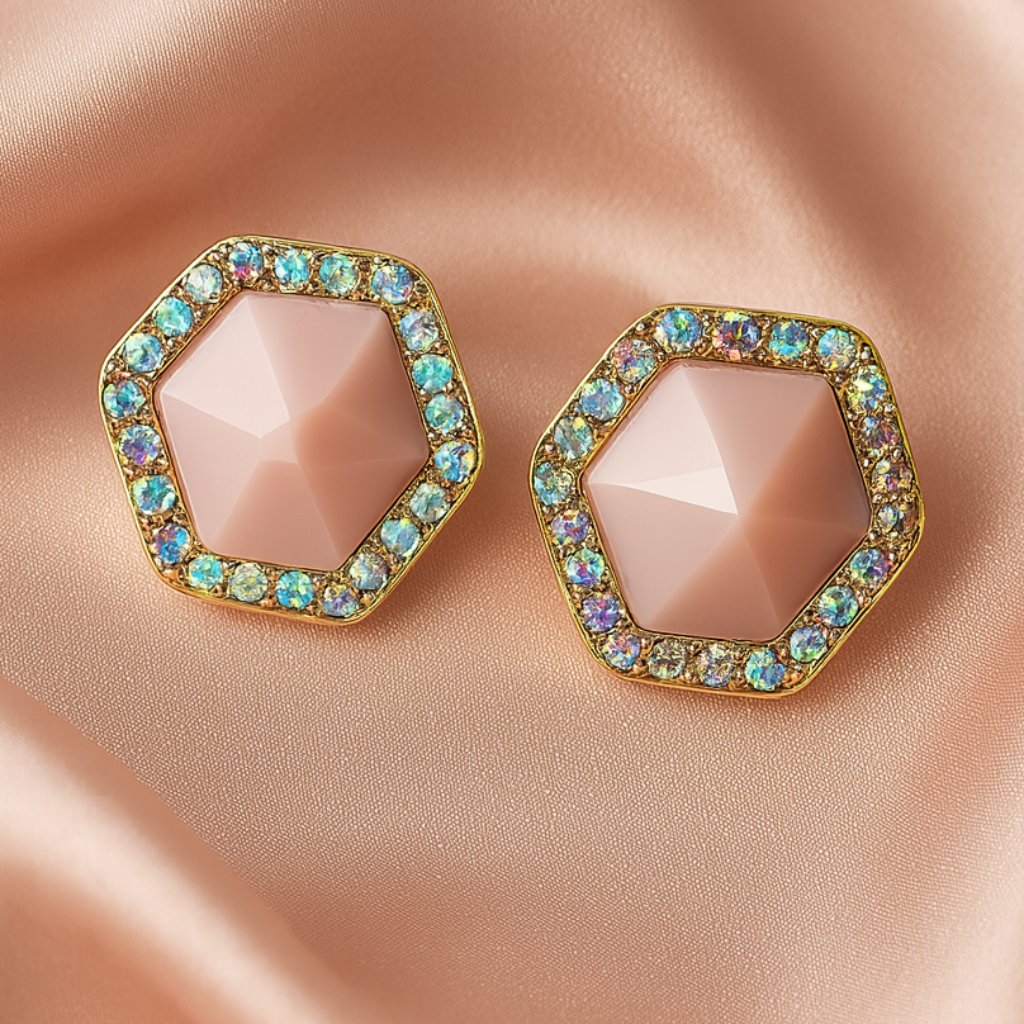 Croft Barrow Hexagon Blush Gemstone Stud Earrings - Iridescent Crystal Halo 19$